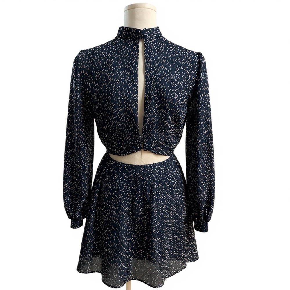 Le Rumi Black & Gold Long-Sleeve High-Neck Mini Dress - Picture 4 of 7